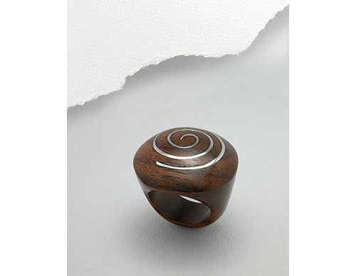 Stainless Steel Swirl Real Wood Ring (7.5)