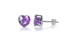 Lavender Cubic Zirconia Heart Shaped Sterling Silver Earrings (Lavender)