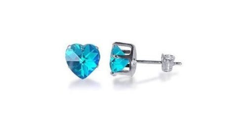 Light Sky Blue Cubic Zirconia Heart Shaped Sterling Silver Earrings (Light Sk...