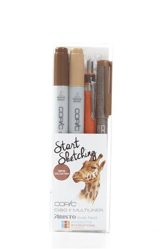 Copic and Aristo Start Sketching 4pc Sepia Drawing Kit Set