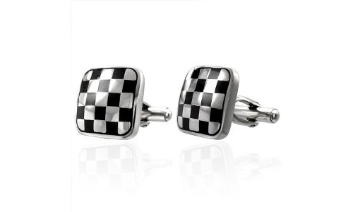 Two Tone Checker Square Stainless Steel Cufflinks