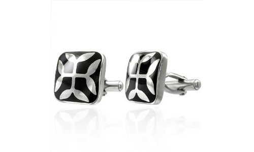 Square Two Tone Leaves Stainless Steel Cufflinks