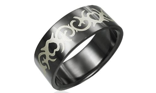 Tribal Heart Design Black Stainless Steel Ring - 12