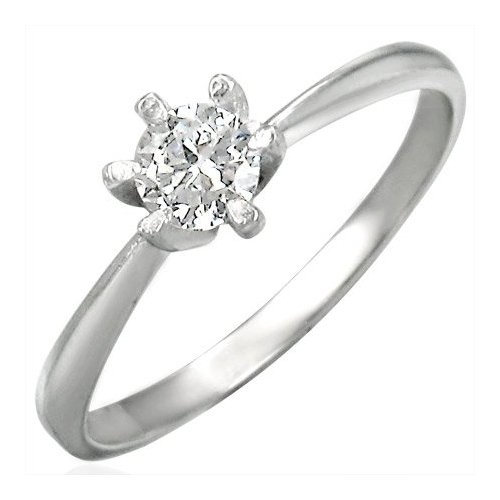 Cubic Zirconia Stainless Steel Engagement Ring - 5