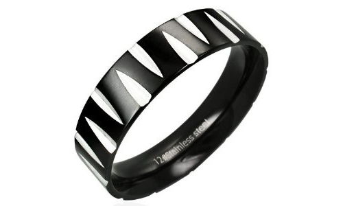 Diamond Cut Pattern Black Stainless Steel Ring - 7