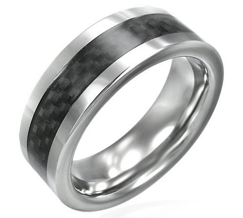 Black Carbon Fiber Inlay Tungsten Carbide Ring - 8