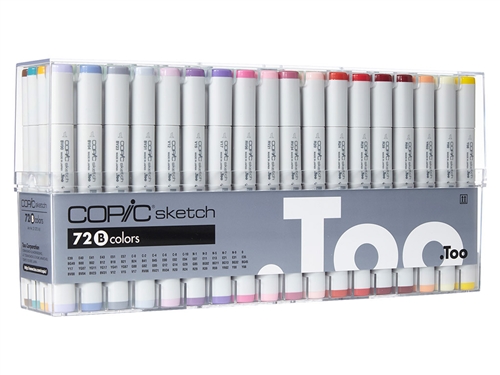 Copic Sketch Markers: 72 Color Set B colors: E39, E40, E41, E43, E51, E57, C0, C2, C4, C6, C8, C10, N1, N3, N5, N7, N9, 0, BG49, B00, B02, B12, B18, B21, B24, B41, B45, E00, E02, E04, E07, E11, E13, E21, E31, E35, Y17, YG07, YG11, YG17, YG41, YG67, G00