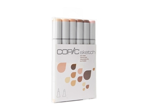 Copic Sketch Set of 6 Markers - Portrait Skin Tones 1 Skin Tones 1 Colors Included: E000, E00, E11, E15, E18, E93 Copic's 6pc Sketch sets are the perfect way to begin building a marker collection. Carefully chosen colors take the guess work out of picki