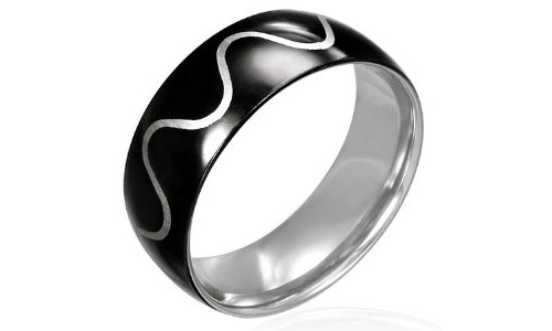 Glossy Black Tribal Wave Design Stainless Steel Ring-11