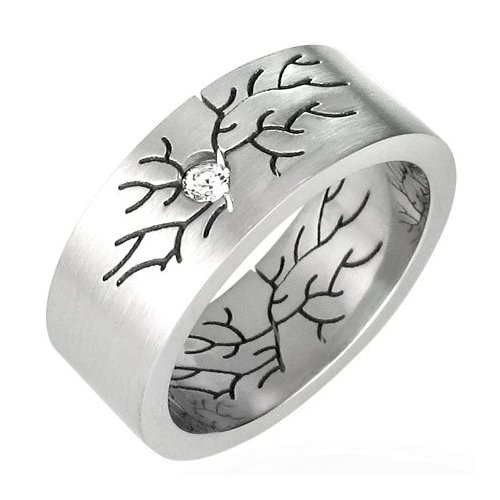 Cubic Zirconia Engraved Cracks Stainless Steel Ring - 9