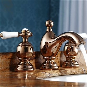 Hotel Rose Gold 3 pcs Basin Faucet Dual Ceramic Handle Mixer Tap