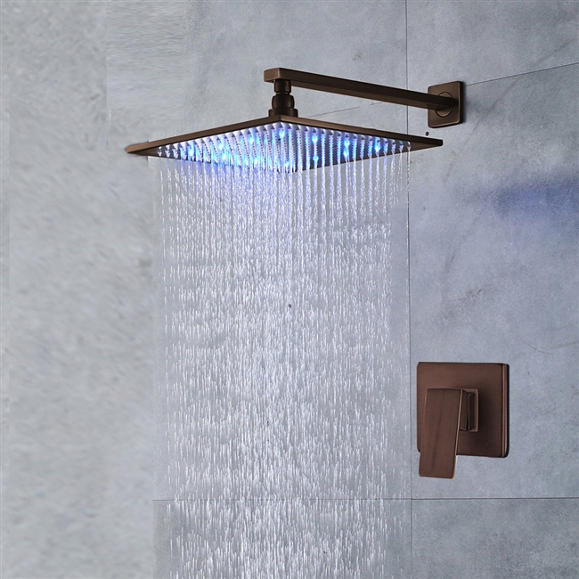 Fontana Oil Rubbed Bronze Square Color Changing LED Rain Shower Head with Mixing Valve Controller Solid Brass