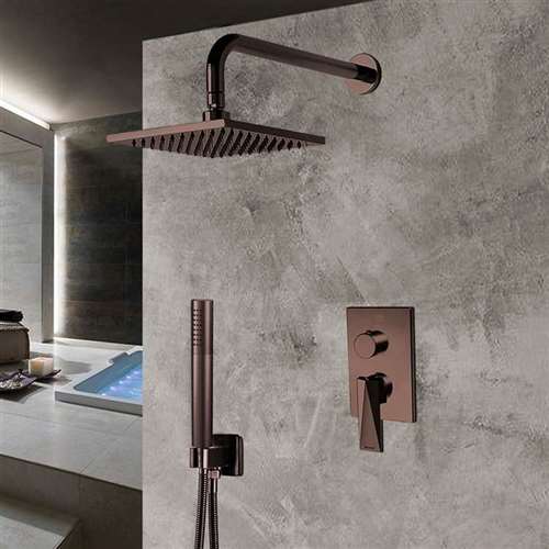 Bravat Light Oil Rubbed Bronze Wall Mounted Square Shower Set With Valve Mixer 3-Way Concealed