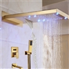 LED Colors Waterfall Rain Gold Tone Finish Shower Set