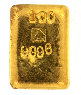 A. Collin 100 Grams Cast 24 Carat Gold Bullion Bar 999.6 Pure Gold