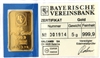 Bayerische Vereinsbank 5 Grams Minted 24 Carat Gold Bullion Bar 999.9 Pure Gold in Assay Certificate Holder