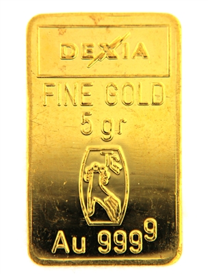 Dexia 5 Grams Minted 24 Carat Gold Bullion Bar 999.9 Pure Gold