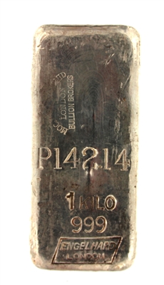 Engelhard London - Mocatta & Goldsmid Ltd 1 Kilogram Cast 24 Carat Silver Bullion Bar 999 Pure Silver