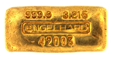 Engelhard 100 Grams (3.215 Oz.) Cast 24 Carat Gold Bullion Bar 999.9 Pure Gold