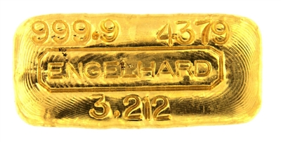 Engelhard 100 Grams (3.212 Oz.) Cast 24 Carat Gold Bullion Bar 999.9 Pure Gold