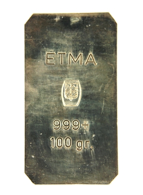 Etma 100 Grams 24 Carat Silver Bullion Bar 999 Pure Silver
