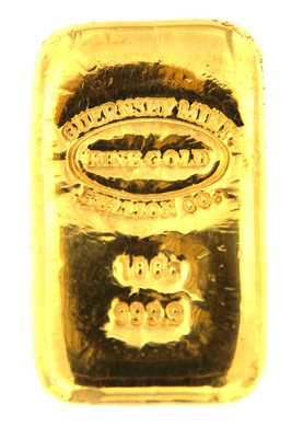 Guernsey Mint 100 Grams Cast 24 Carat Gold Bullion Bar 999.9 Pure Gold with Assay Certificate