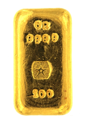 J. A. REY & Co 100 Grams Cast 24 Carat Gold Bullion Bar 999.9 Pure Gold