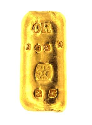 J. A. REY & Co 25 Grams Cast 24 Carat Gold Bullion Bar 999.9 Pure Gold