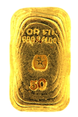 J. A. REY & Co 50 Grams Cast 24 Carat Gold Bullion Bar 999.8/1000 Pure Gold