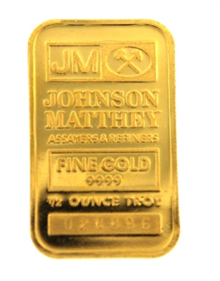 Johnson Matthey 1/2 Ounce Minted 24 Carat Gold Bullion Bar 999.9 Pure Gold