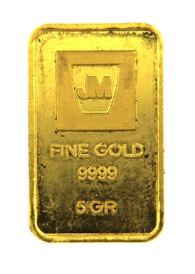 Johnson Matthey & Pauwels 5 Grams Minted 24 Carat Gold Bullion Bar 999.9 Pure Gold