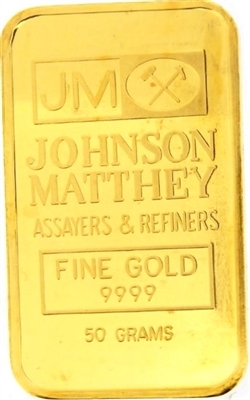 Johnson Matthey & Kredietbank S.A Luxembourgeoise 50 Grams Minted 24 Carat Gold Bullion Bar 999.9 Pure Gold