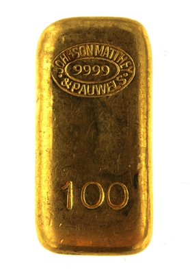 Johnson Matthey & Pauwels 100 Grams Cast 24 Carat Gold Bullion Bar 999.9 Pure Gold