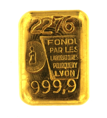 Laboratoires Pourquery 100 Grams Cast 24 Carat Gold Bullion Bar 999.9 Pure Gold