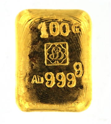 P.C. Boschmans 100 Grams Cast 24 Carat Gold Bullion Bar 999.9 Pure Gold