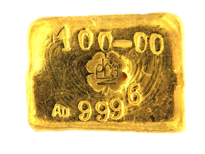 P.C. Boschmans 100 Grams Cast 24 Carat Gold Bullion Bar 999.6 Pure Gold