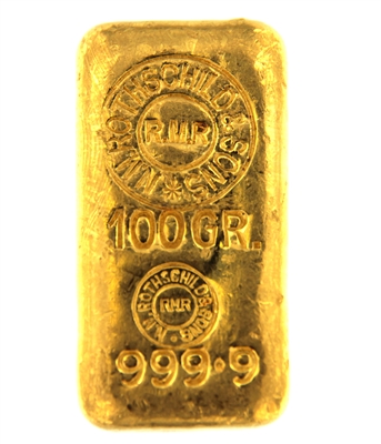 N.M Rothschild & Sons - Samuel Montagu & Co - 100 Grams Cast 24 Carat Gold Bullion Bar 999.9 Pure Gold