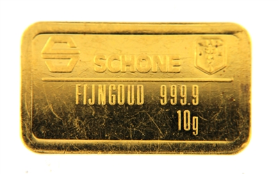 SchÃ¶ne Edelmetaal & Koninklijke Nederlandse Munt 10 Grams Minted 24 Carat Gold Bullion Bar 999.9 Pure Gold