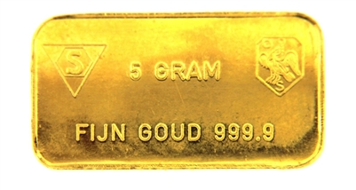 SchÃ¶ne Edelmetaal 5 Grams Minted 24 Carat Gold Bullion Bar 999.9 Pure Gold