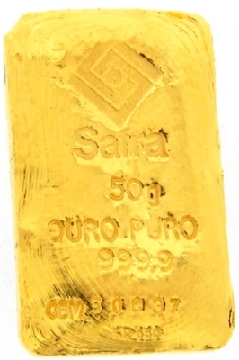 Safra 50 Grams Cast 24 Carat Gold Bullion Bar 999.9 Pure Gold