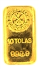 Swiss Bank Corporation 10 Tolas (116.6 Gr.) Cast 24 Carat Gold Bullion Bar 999.9 Pure Gold