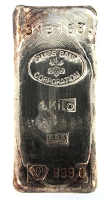 Swiss Bank Corporation â€“ SociÃ©tÃ© de Banque Suisse (S.B.S) 1 Kilogram Cast 24 Carat Silver Bullion Bar 999.0 Pure Silver