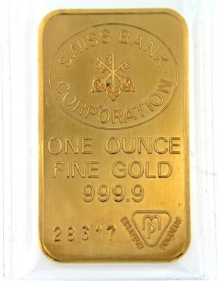 Swiss Bank Corporation 1 Ounce Minted 24 Carat Gold Bullion Bar 999.9 Pure Gold