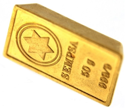 SEMPSA 50 Grams Minted 24 Carat Gold Bullion Brick Bar 999.9 Pure Gold