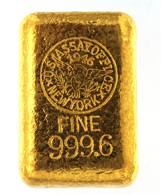 1946 US Assay Office New York 24.32 Ounces Cast 24 Carat Gold Bullion Bar 999.6 Pure Gold