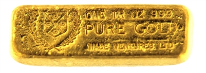 Wade Ventures LTD 1 Ounce Cast 24 Carat Gold Bullion Bar 999 Pure Gold