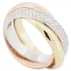 CARTIER 18K TRI COLOR GOLD 3 BANDS TRINITY ROLLING RING WITH PAVE DIAMONDS 56