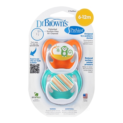 PreVent Orthodonic Pacifier 6-12m - 2 Pack (Dr. Brown's)