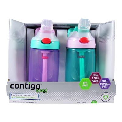 Kids Autospout Water Bottle 2 Pack Purple & Green - 14 oz. (Contigo)