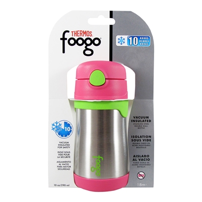 Foogo Vacuum Insulated Straw Bottle Watermelon and Green - 10 oz. (Thermos)